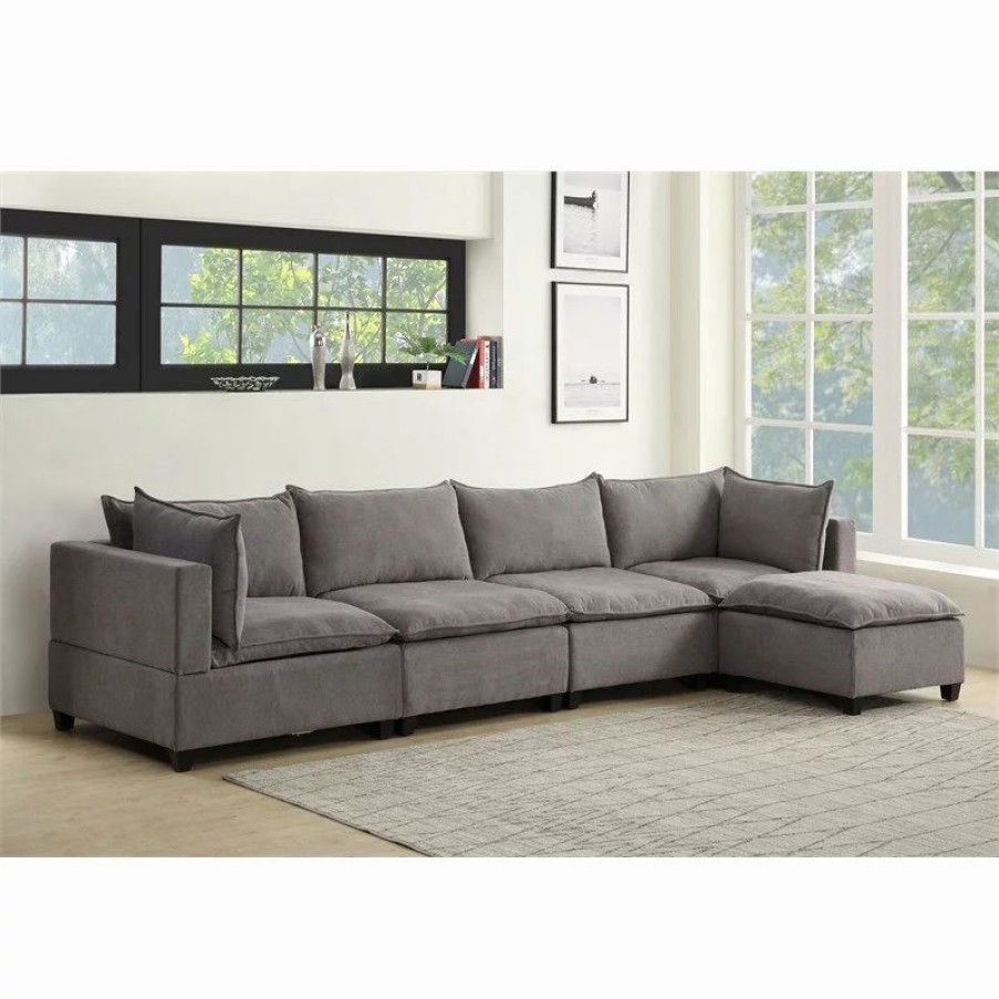 Sofas & Sectionals * | Bowery Hill Fabric 5 Piece Modular Sectional Sofa Chaise In Light Gray