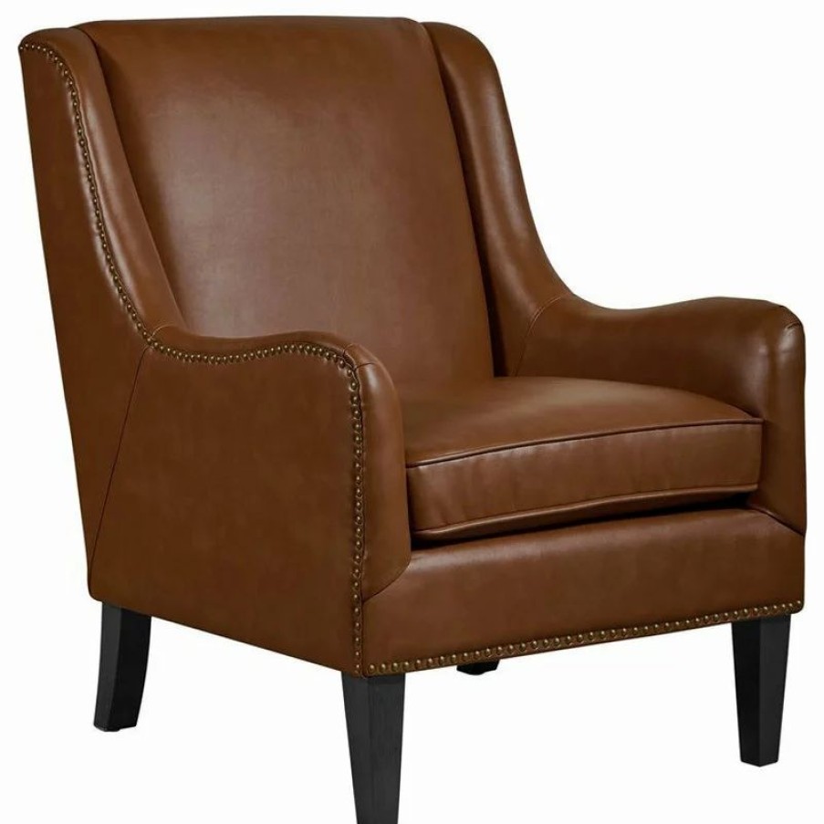 Chairs * | Tommy Hilfiger Andover Leather Accent Chair Cognac Brown