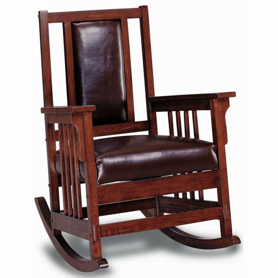 Chairs * | Coaster Home Furnishings Leather Upholstered Rocking Chair, Tobacco And Dark Brown