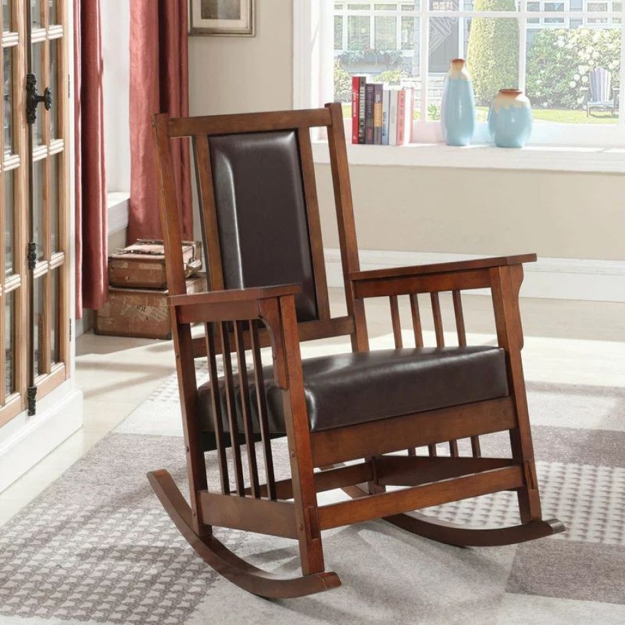 Chairs * | Coaster Home Furnishings Leather Upholstered Rocking Chair, Tobacco And Dark Brown