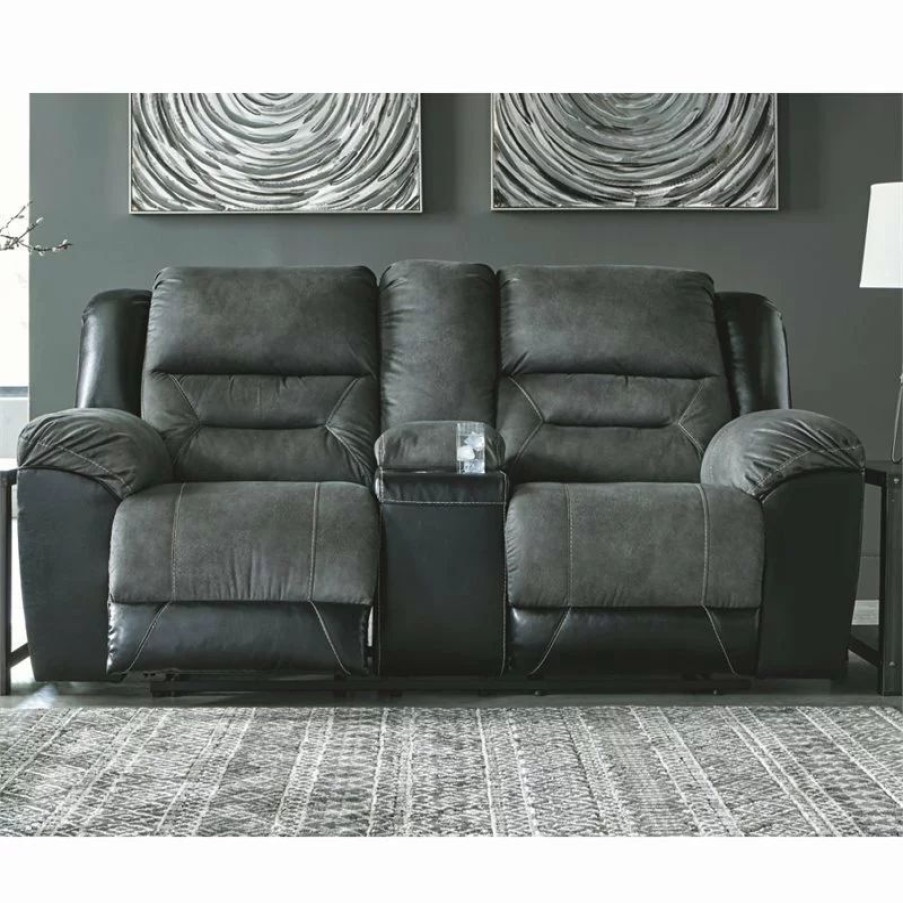 Sofas & Sectionals * | Ashley Furniture Industries Signature Design By Ashley Earhart Reclining Loveseat With Console In Slate