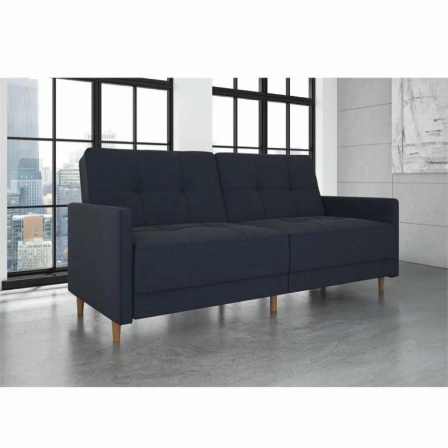 Sofas & Sectionals * | Dhp Andora Coil Linen Convertible Sleeper Sofa In Navy Blue