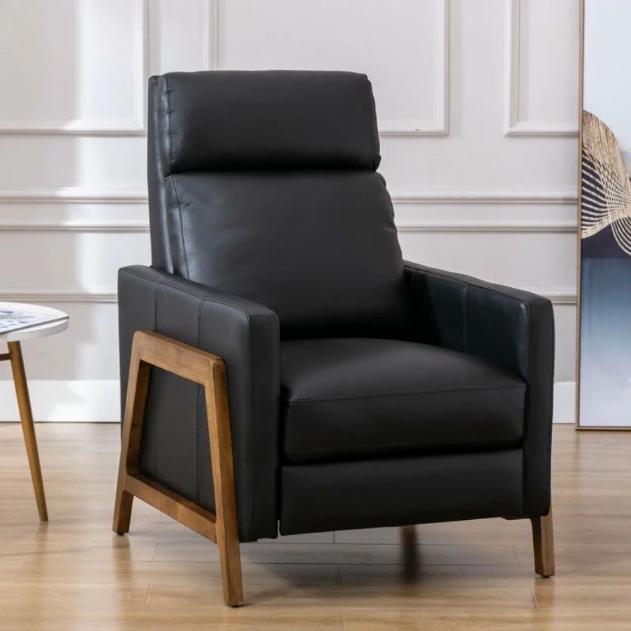 Chairs * | Comfort Pointe Reed Leather Push Back Recliner, Black