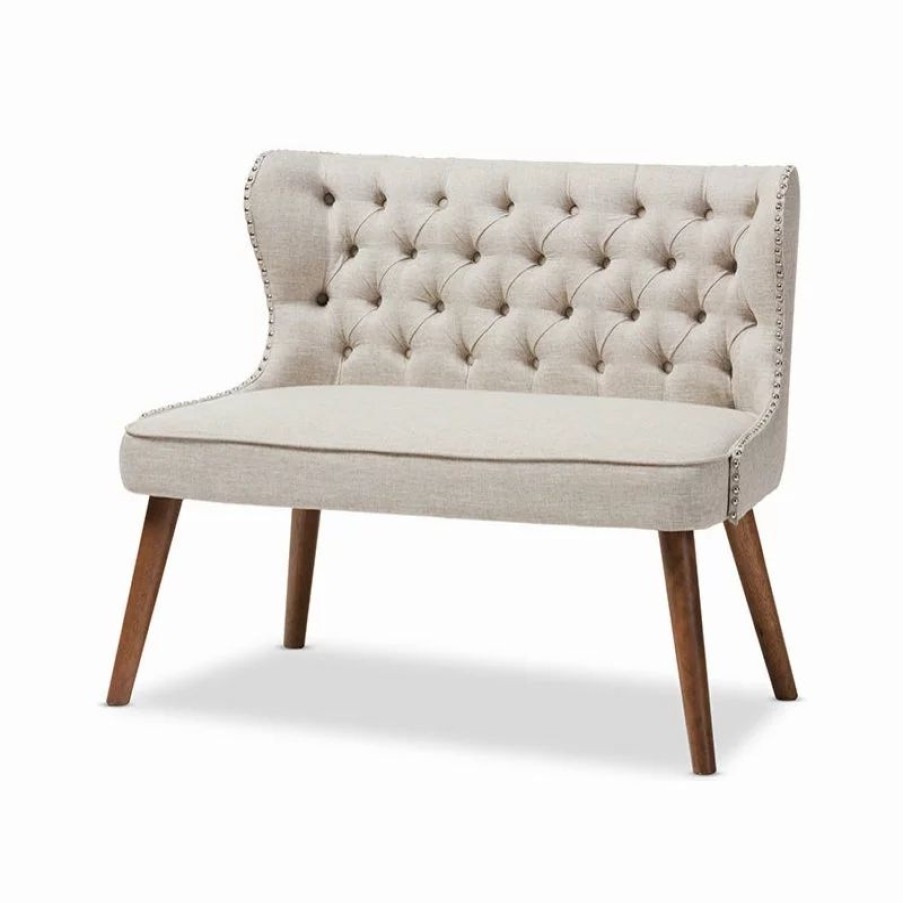 Sofas & Sectionals * | Baxton Studio Scarlett Upholstered Accent Chair With Tuffting, 2-Seater, Light Beige