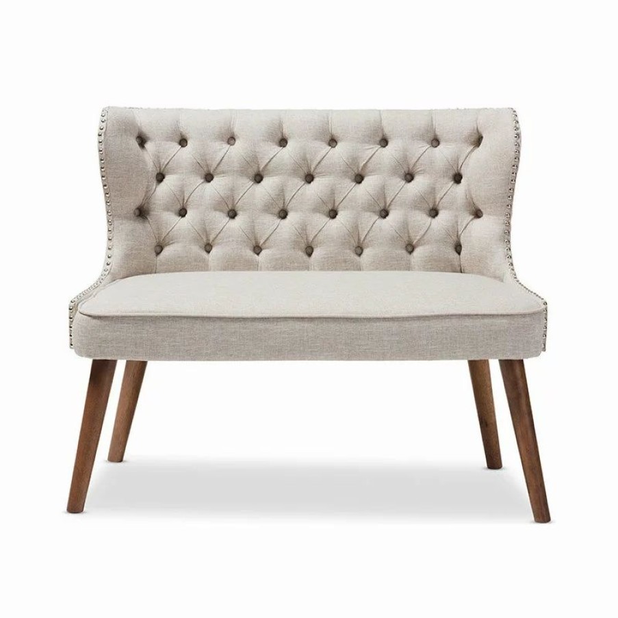 Sofas & Sectionals * | Baxton Studio Scarlett Upholstered Accent Chair With Tuffting, 2-Seater, Light Beige