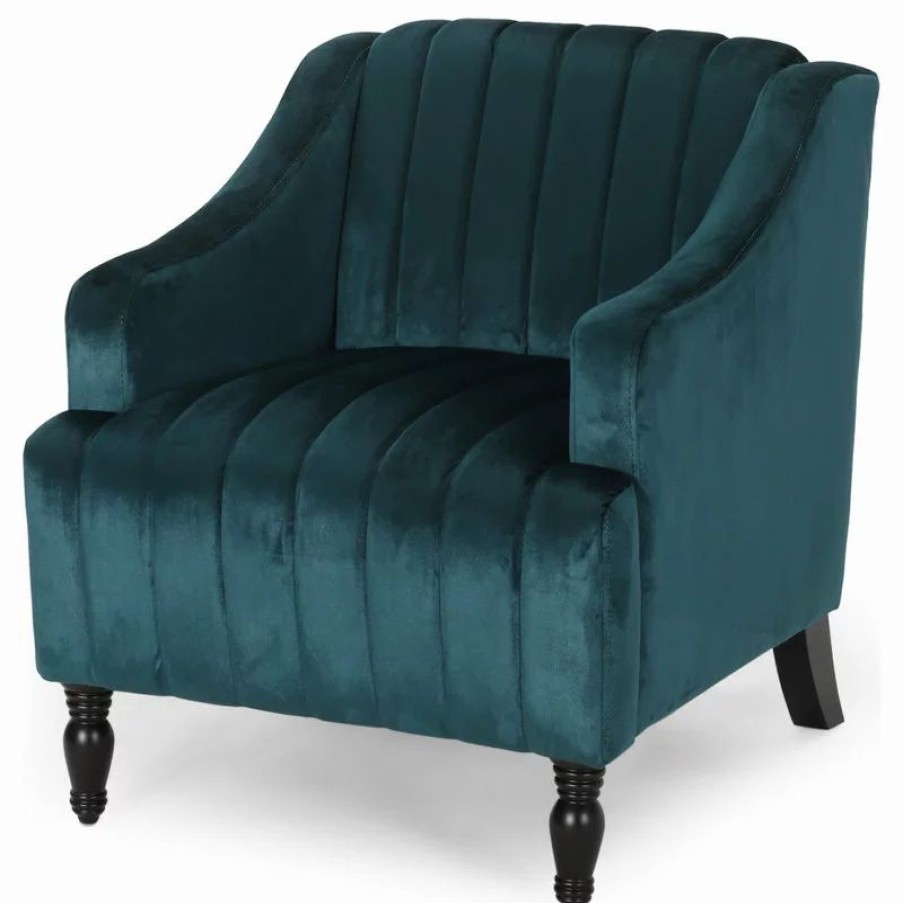 Chairs * | Gdfstudio Candice Glam Velvet Club Chair, Teal/Dark Brown