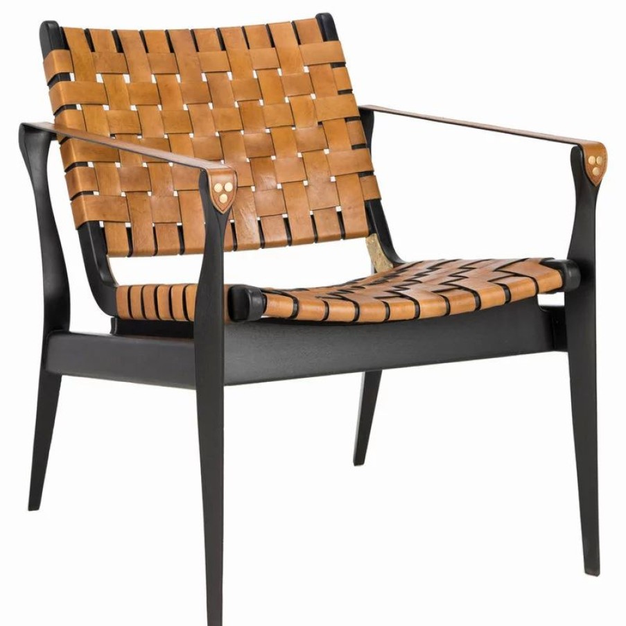 Chairs * | Safavieh Dilan Leather Safari Chair, Black/Brown