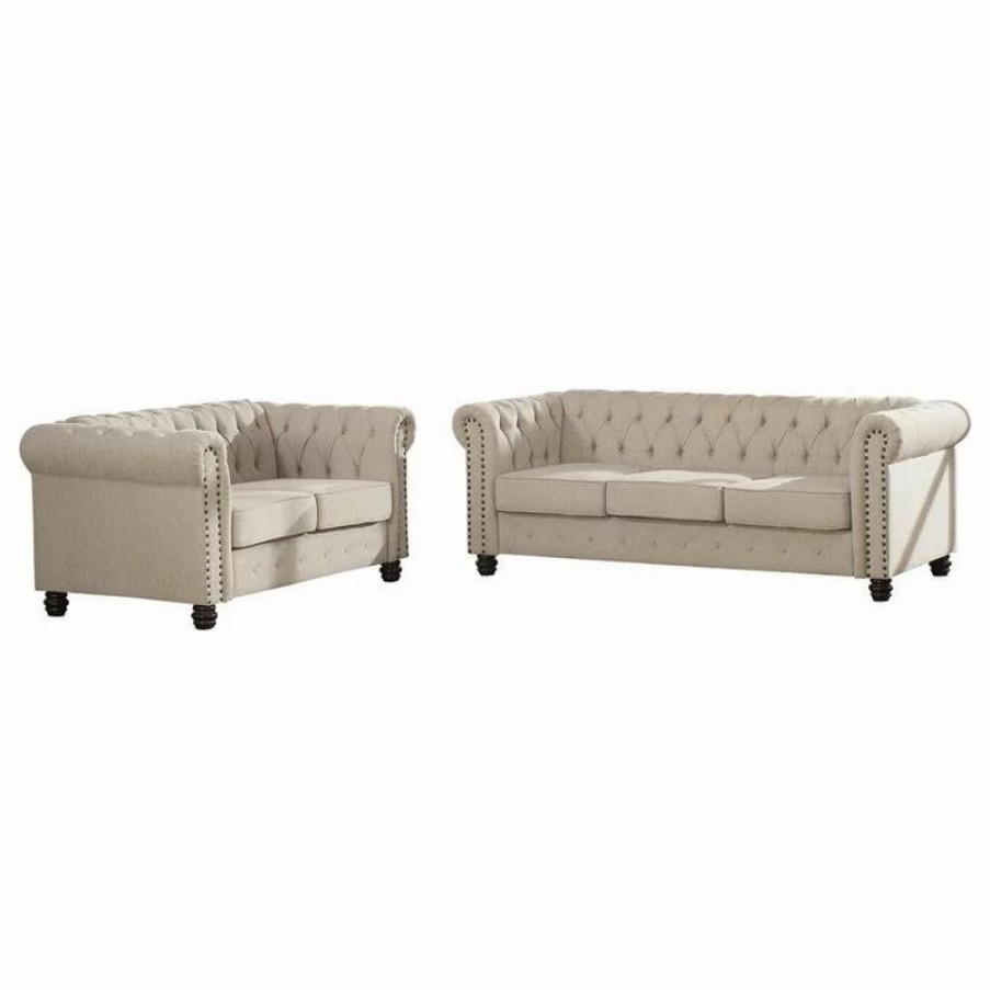 Sofas & Sectionals * | Best Master Furniture Best Master Venice 2-Pc Fabric Upholstered Sofa & Loveseat Set In Beige