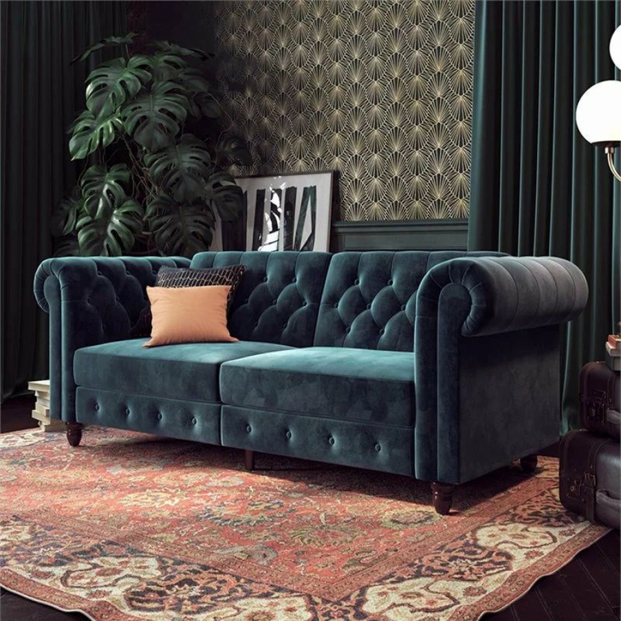 Sofas & Sectionals * | Dhp Furini Tufted Sleeper Sofa In Blue