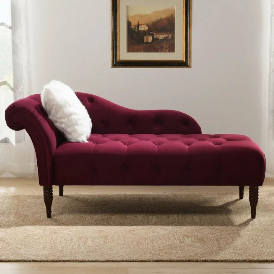 Chairs * | Jennifer Taylor Home Samuel Velvet Tufted Chaise Lounge, Right-Arm Facing, Burgundy