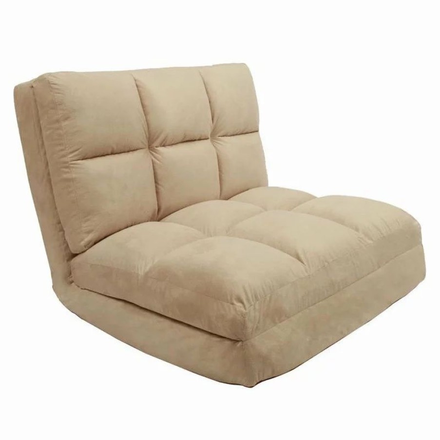 Chairs * | Loungie Floor Chairs Beige Microsuede Foam Filling Steel Tube Frame