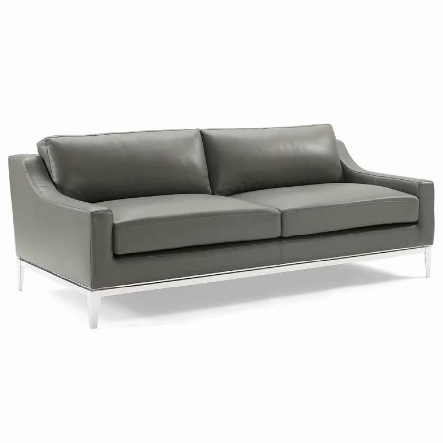 Sofas & Sectionals * | Modway Harness 83.5 Stainless Steel Base Leather Sofa Gray