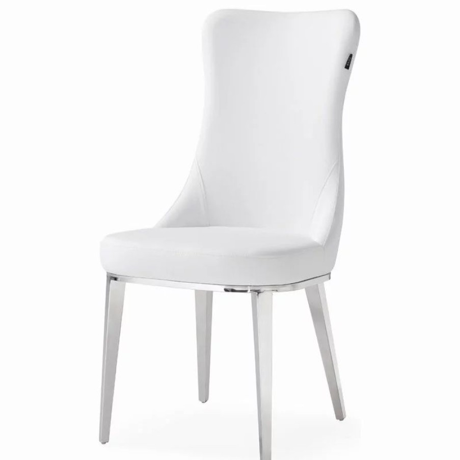 Chairs * | Zuri Furniture Modern Norma Dining Chair White With Polished Stainless Steel Base