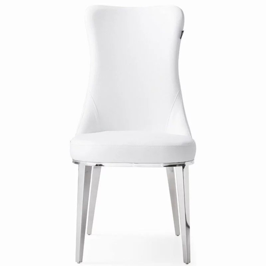 Chairs * | Zuri Furniture Modern Norma Dining Chair White With Polished Stainless Steel Base