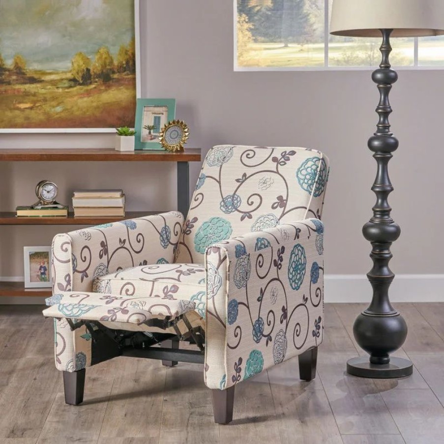 Chairs * | Gdfstudio Gdf Studio Hinus Indoor Upholstery Club Chair Recliner, Blue & White Floral