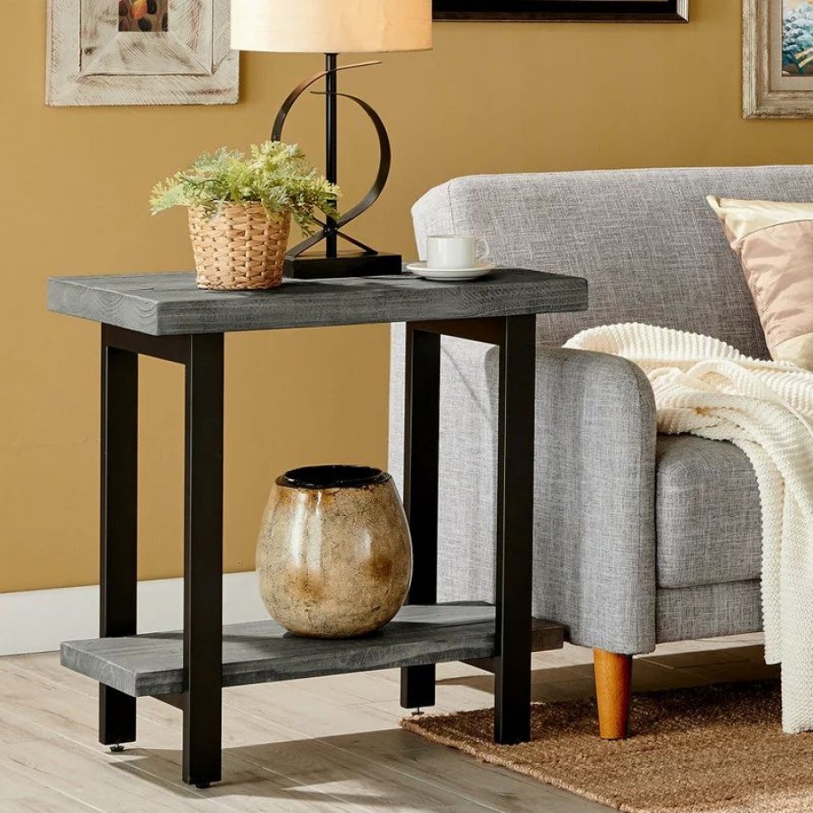 Coffee & Accent Tables * | Bolton Furniture, Inc. Pomona Metal And Wood End Table, Slate Gray