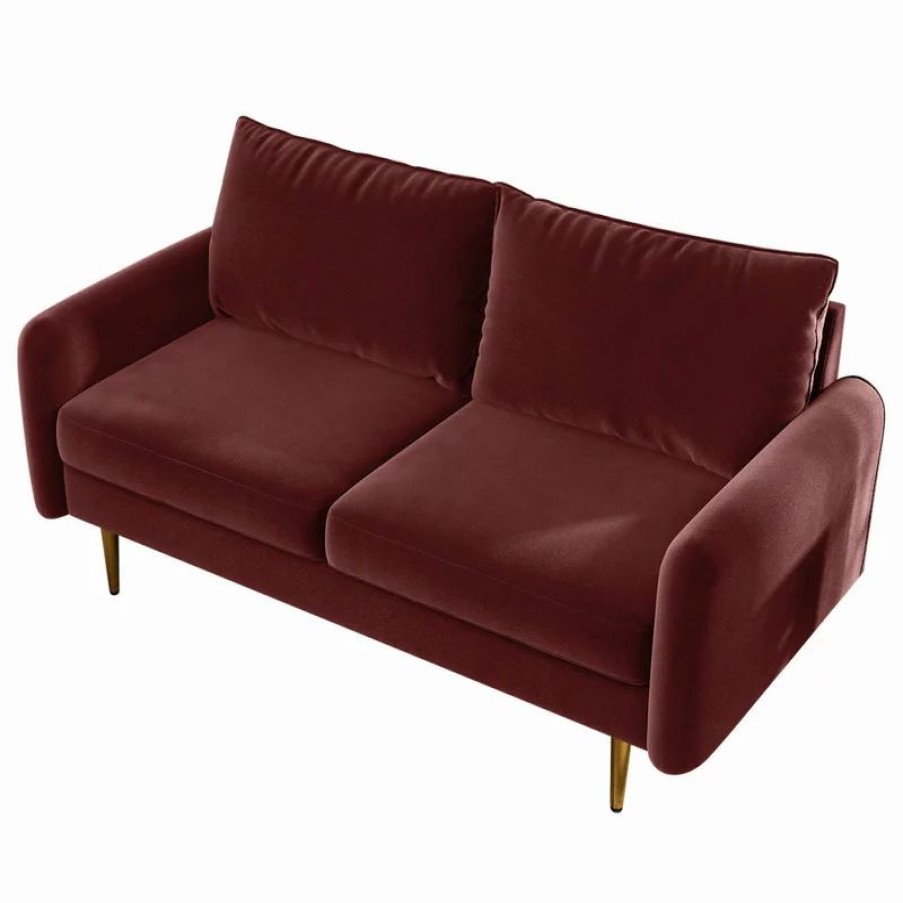 Sofas & Sectionals * | Coosy Home The Yokun Iii Velvet Round Arm Loveseat, Wine Red