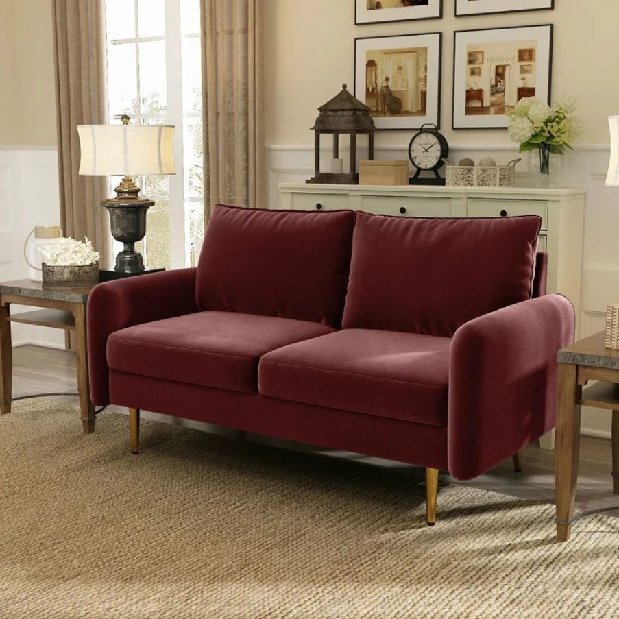 Sofas & Sectionals * | Coosy Home The Yokun Iii Velvet Round Arm Loveseat, Wine Red