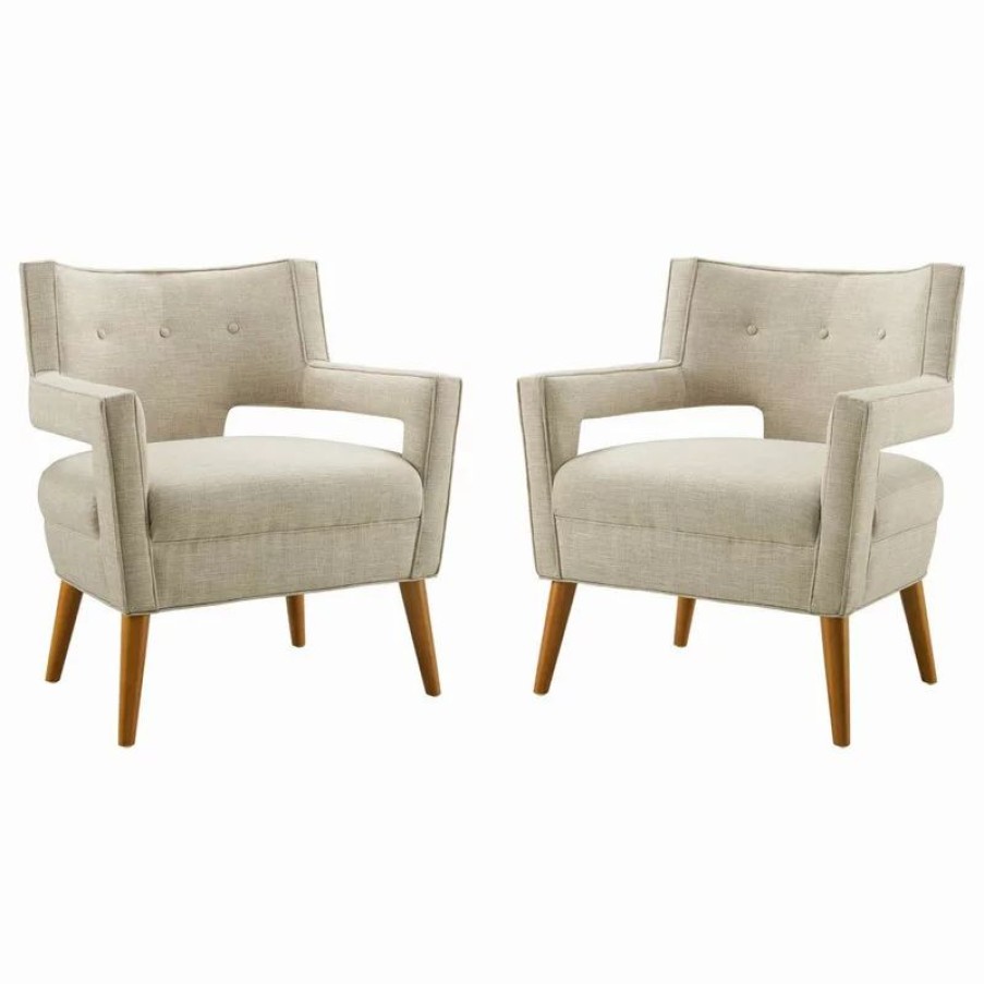 Chairs * | Lexmod Sheer Upholstered Fabric Armchair Set Of 2, Sand