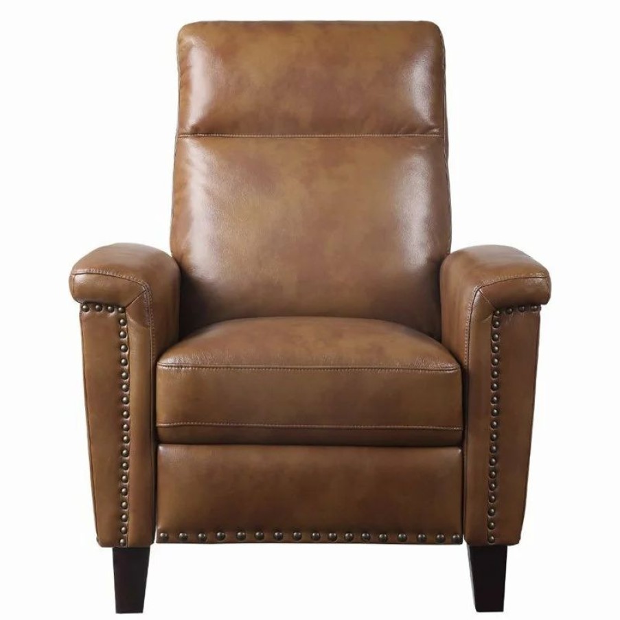 Chairs * | Domain Industries Inc. Lexicon Weiser Faux Leather Press Back Recliner In Brown