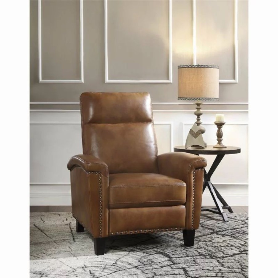 Chairs * | Domain Industries Inc. Lexicon Weiser Faux Leather Press Back Recliner In Brown