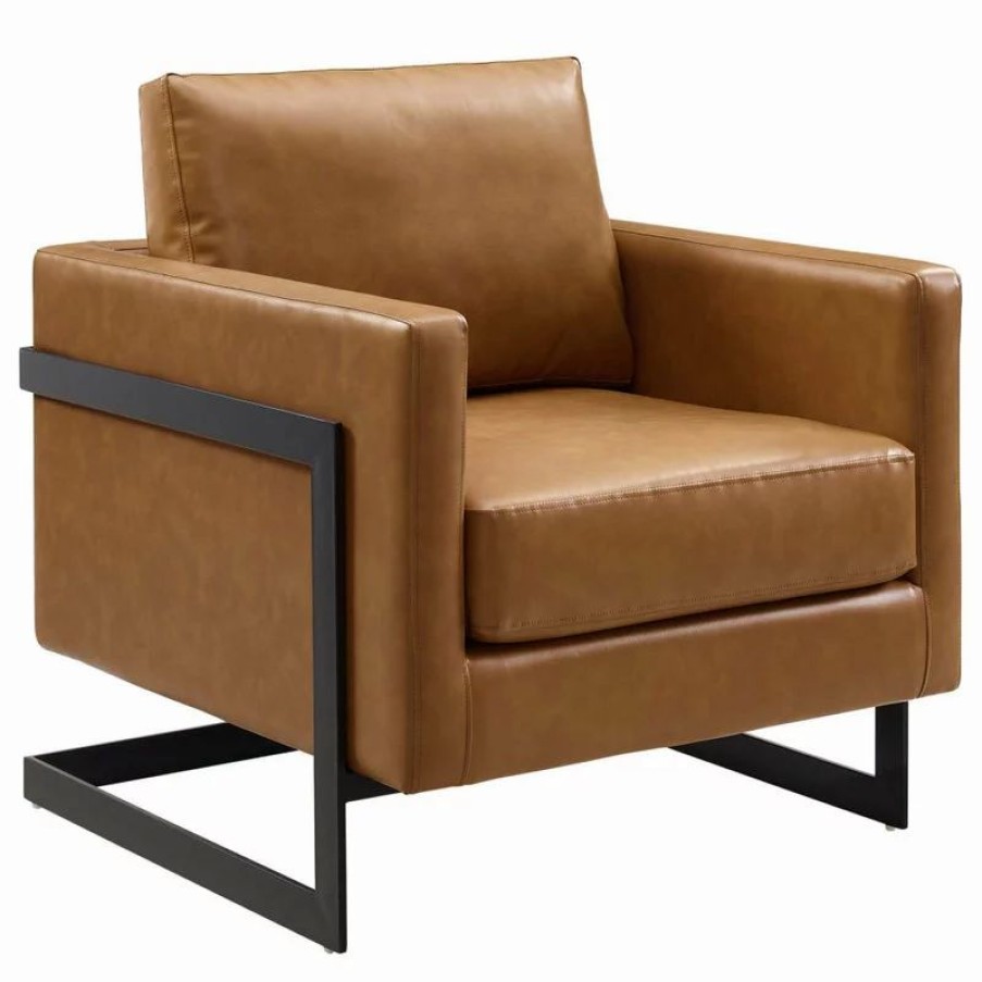 Chairs * | Lexmod Posse Vegan Leather Accent Chair, Black Tan