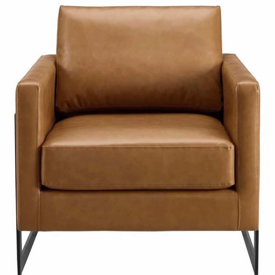 Chairs * | Lexmod Posse Vegan Leather Accent Chair, Black Tan