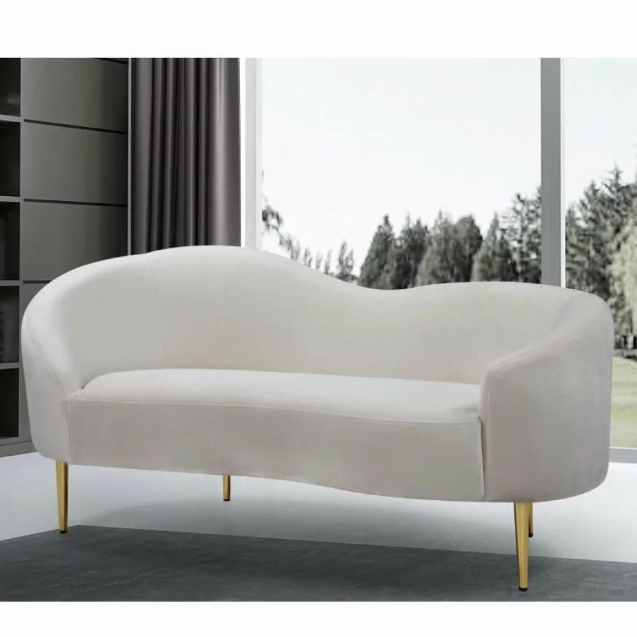 Sofas & Sectionals * | Meridian Furniture Ritz Velvet Loveseat, Cream