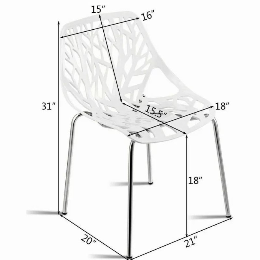 Chairs * | Costway Set Of 6 Birch Sapling Plastic Dining Chairs Stackable Armless White