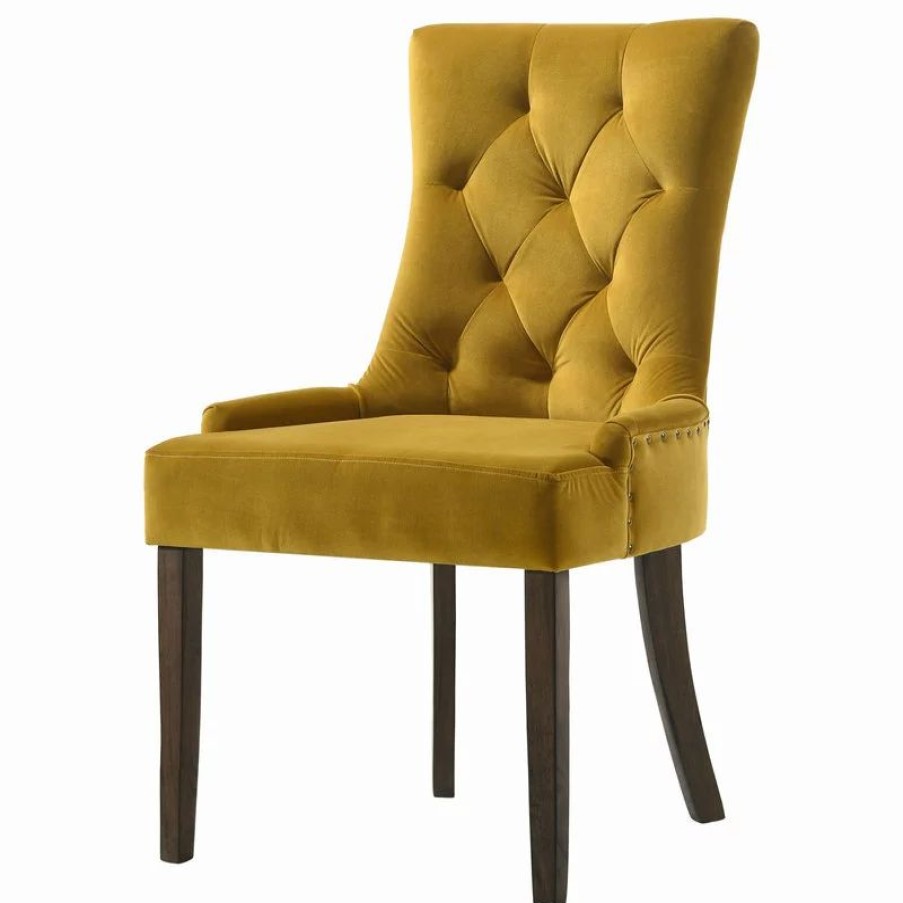 Chairs * | Acme Furniture Farren Side Chair, Yellow Velvet And Espresso Finish