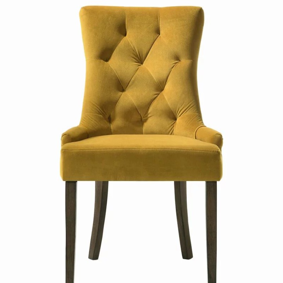 Chairs * | Acme Furniture Farren Side Chair, Yellow Velvet And Espresso Finish