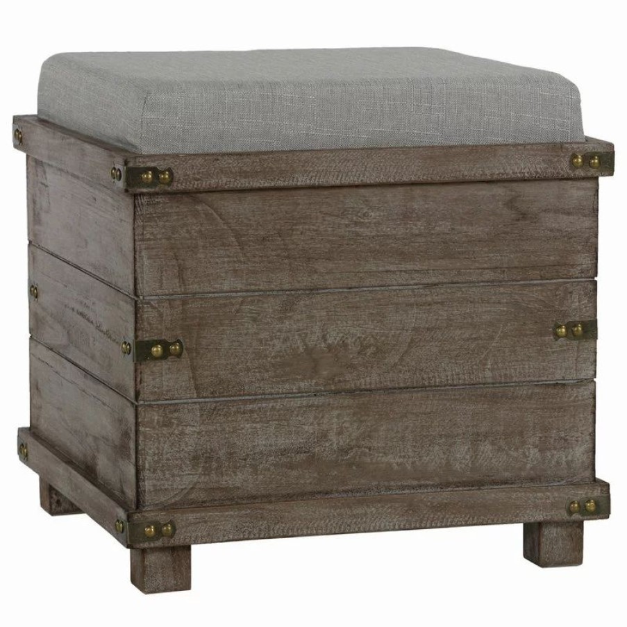 Footstools & Ottomans * | Cortesi Home Scusset Storage Chest Tray Ottoman In Fabric And Wood, Grey