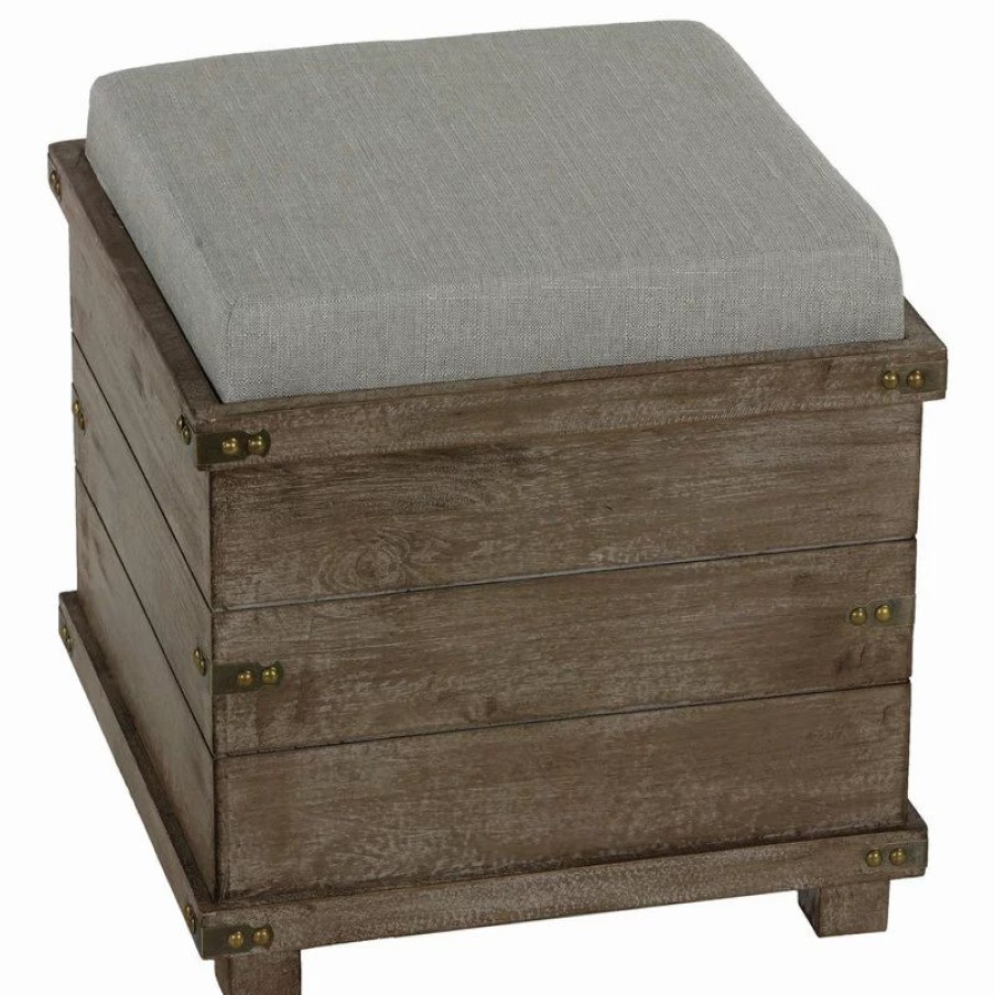 Footstools & Ottomans * | Cortesi Home Scusset Storage Chest Tray Ottoman In Fabric And Wood, Grey