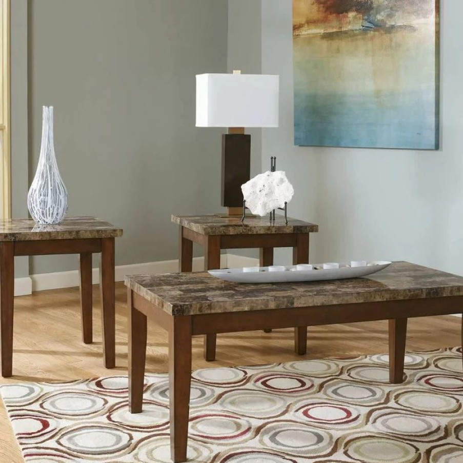 Coffee & Accent Tables * | Ashley Furniture Industries Theo Table Set, Coffee Table And 2 End Tables, Warm Brown