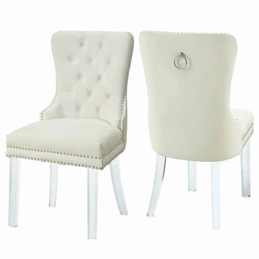 Chairs * | Mod The Dame Dining Chair, Cream, Velvet, Set Of 2