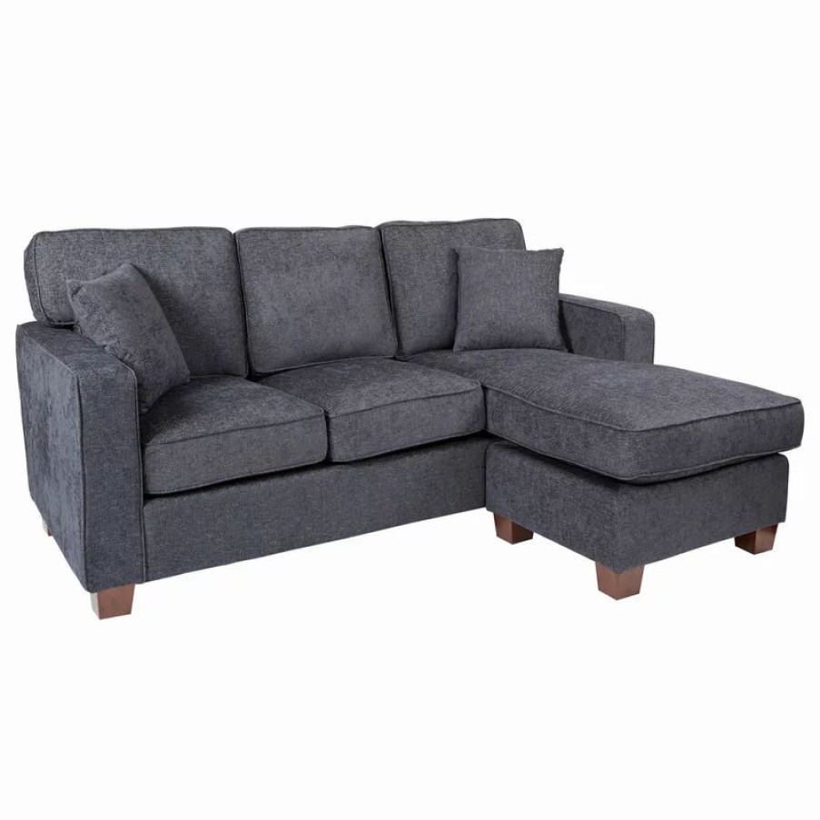 Sofas & Sectionals * | Office Star Products Russell Sectional, Navy Fabric With 2 Pillows And Coffeeed Legs