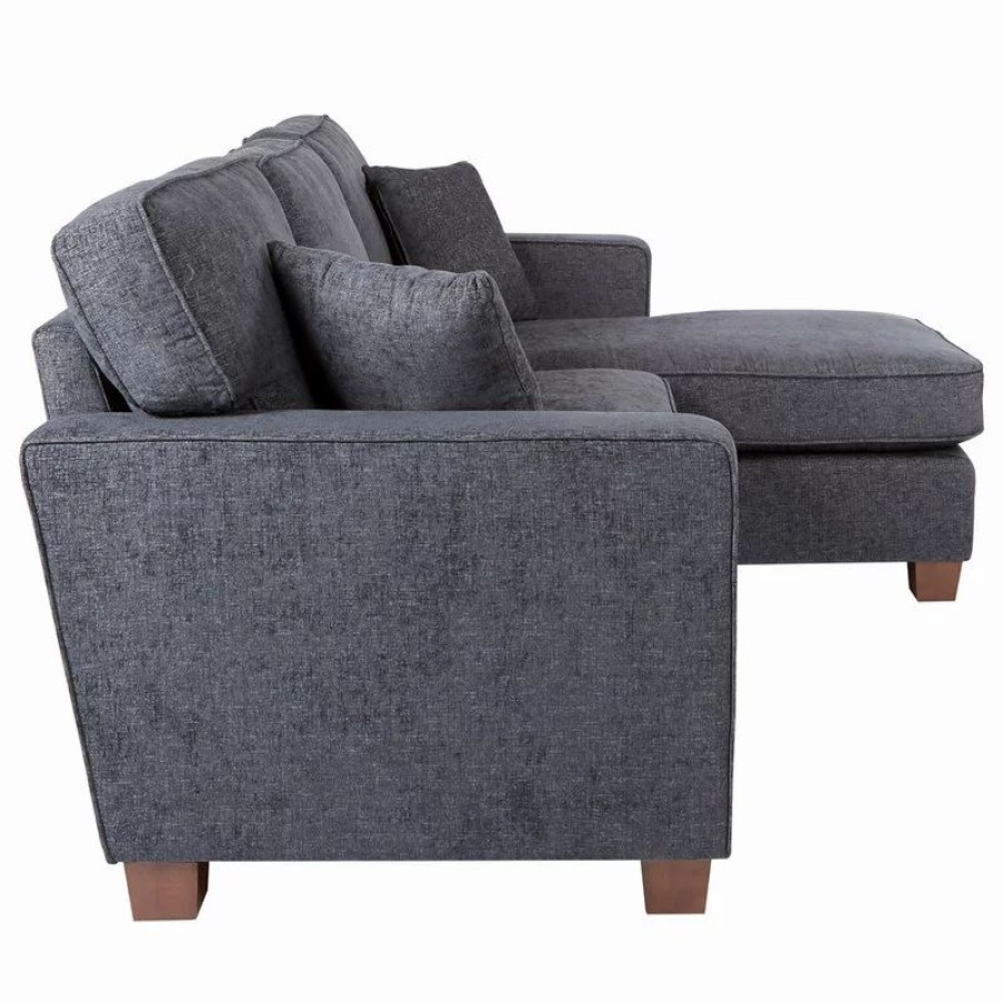 Sofas & Sectionals * | Office Star Products Russell Sectional, Navy Fabric With 2 Pillows And Coffeeed Legs