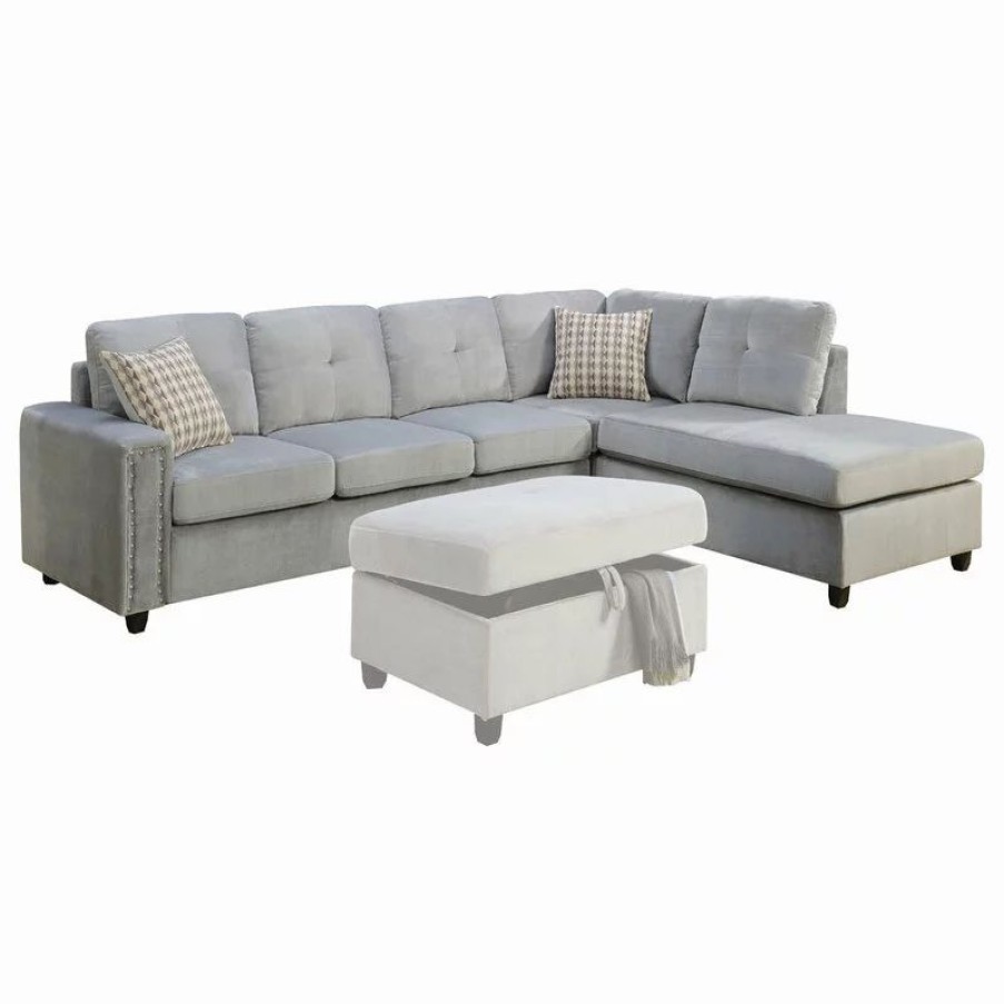 Sofas & Sectionals * | Acme Furniture Acme Belville Velvet Sectional With Pillow In Gray