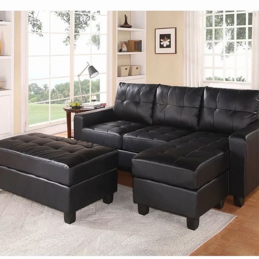 Sofas & Sectionals * | Acme Furniture Lyssa Sectional Sofa, Reversible Chaise And Ottoman, Black