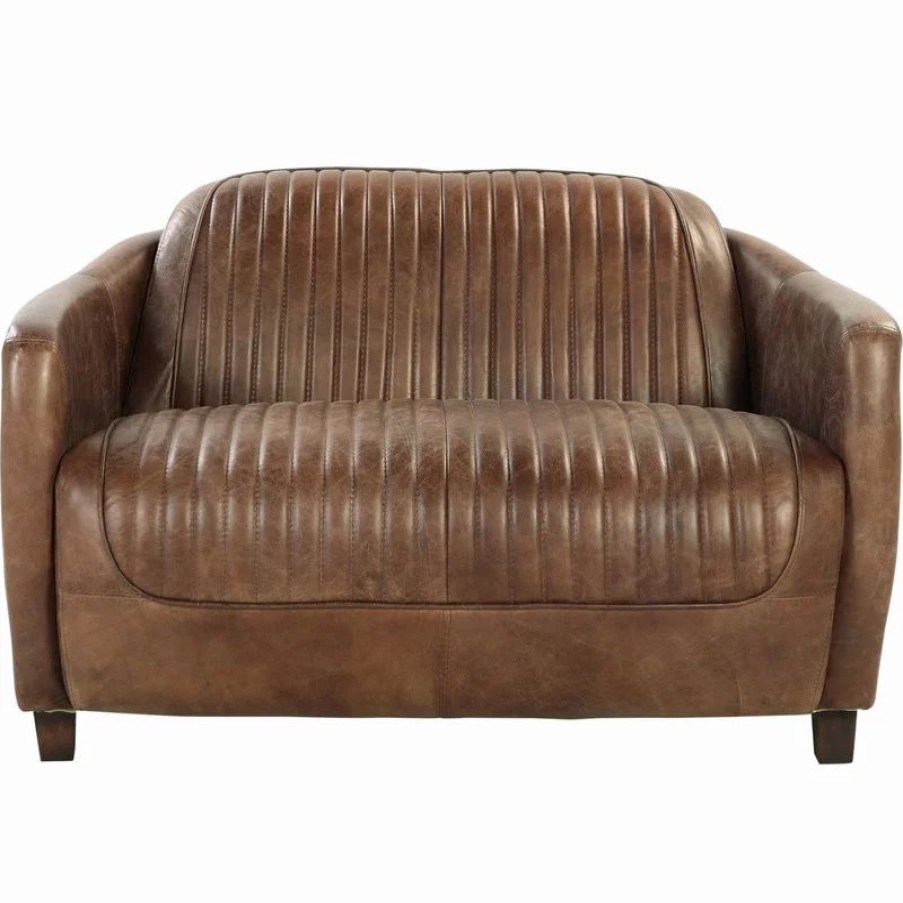 Sofas & Sectionals * | Acme Furniture Acme Loveseat In Retro Brown Tg Leather And Aluminum Finish 53546