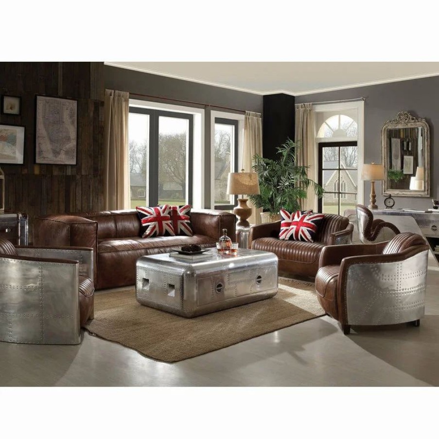 Sofas & Sectionals * | Acme Furniture Acme Loveseat In Retro Brown Tg Leather And Aluminum Finish 53546