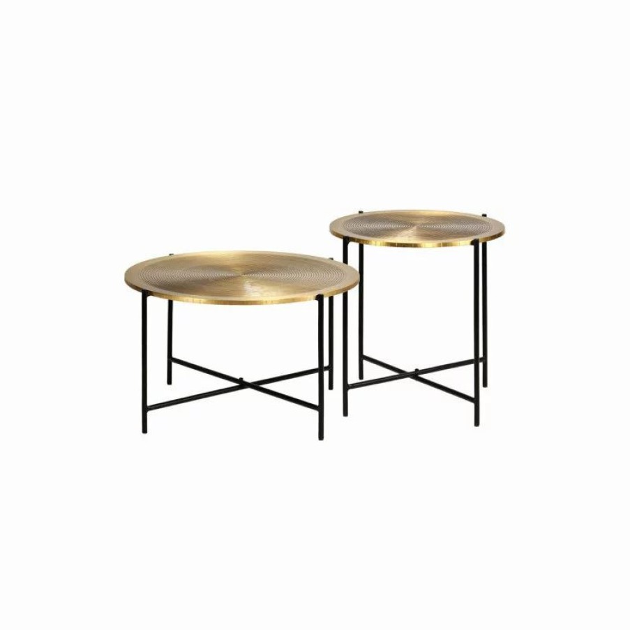 Coffee & Accent Tables * | Vida Xl International B.V. Vidaxl 2 Piece Table Set Brass-Covered Mdf Coffee Table Living Room Furniture