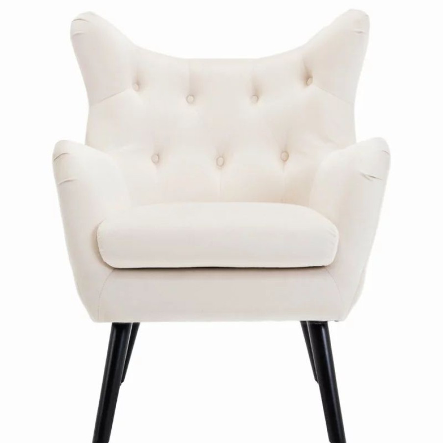 Chairs * | Belleze Mid Century Tufted Wingback Chair, White