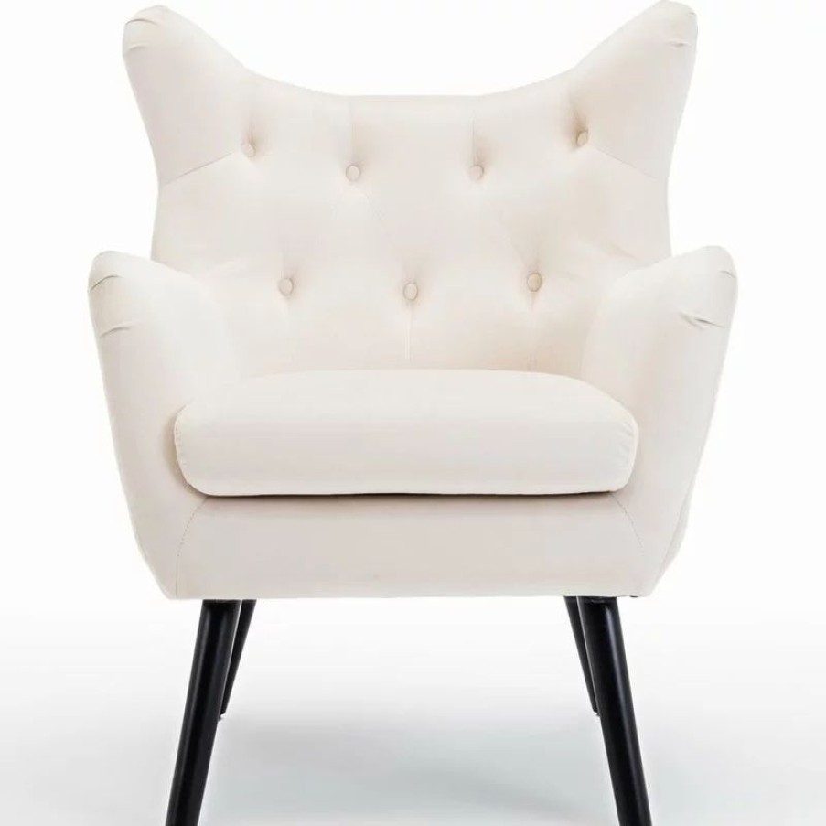 Chairs * | Belleze Mid Century Tufted Wingback Chair, White