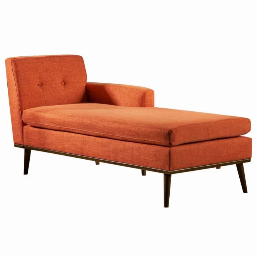 Chairs * | Gdfstudio Gdf Studio Sophia Mid-Century Modern Fabric Chaise Lounge, Muted Orange