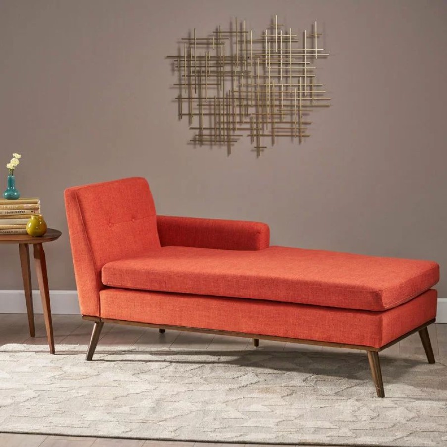 Chairs * | Gdfstudio Gdf Studio Sophia Mid-Century Modern Fabric Chaise Lounge, Muted Orange