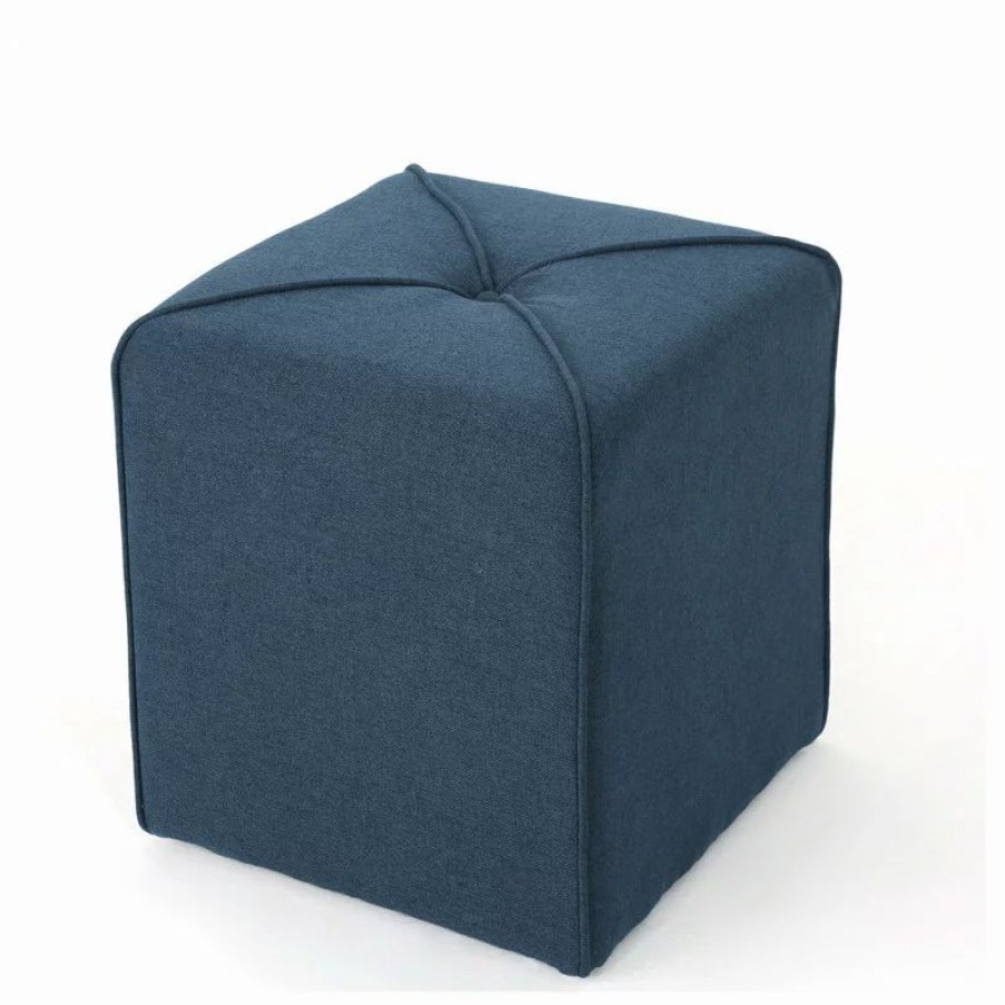 Footstools & Ottomans * | Gdfstudio Gdf Studio Tammy Fabric Square Ottoman, Navy Blue