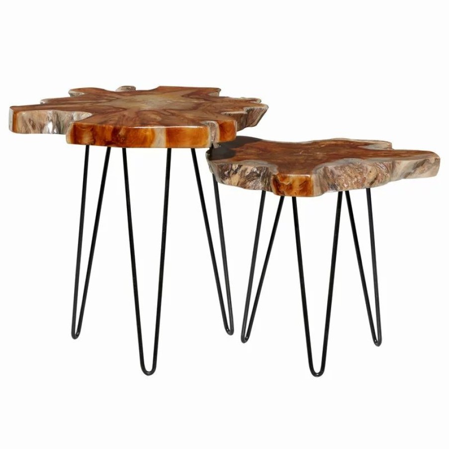 Coffee & Accent Tables * | Brimfield & May Set Of 2 Brown Teak Wood Coastal Accent Table, 20 , 23