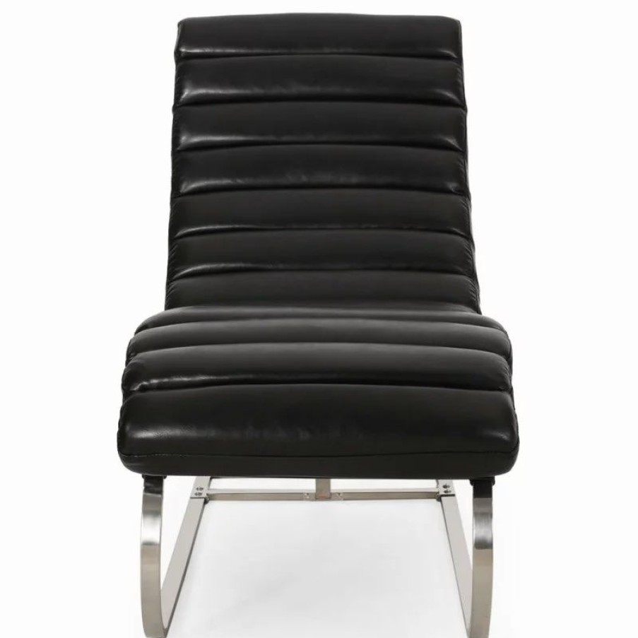 Chairs * | Gdfstudio Pearsall Modern Channel Stitch Chaise Lounge, Midnight Black/Silver