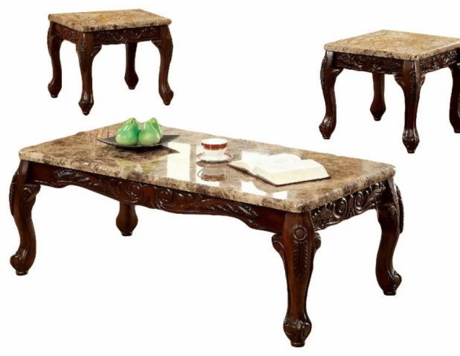 Coffee & Accent Tables * | Furniture Of America E-Commerce By Enitial Lab 3-Piece Table Set With Ivory Marble Top, Dark Oak